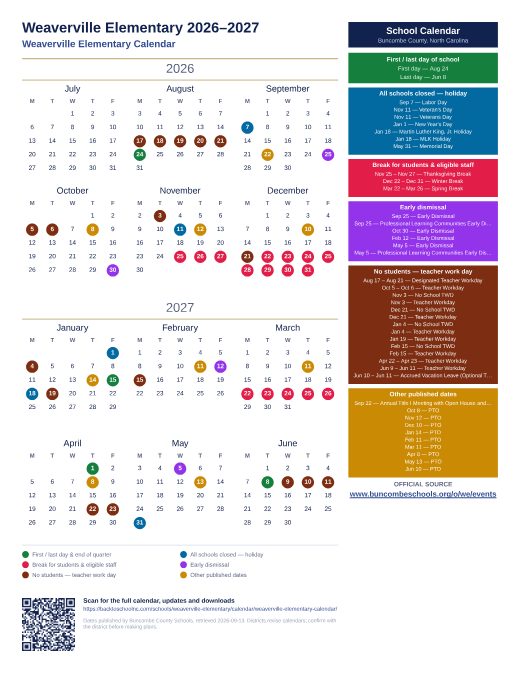 Weaverville Elementary Calendar preview
