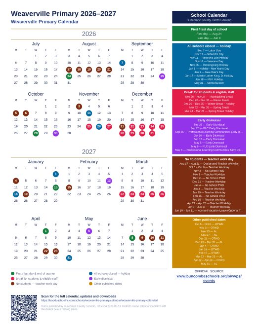 Weaverville Primary Calendar preview