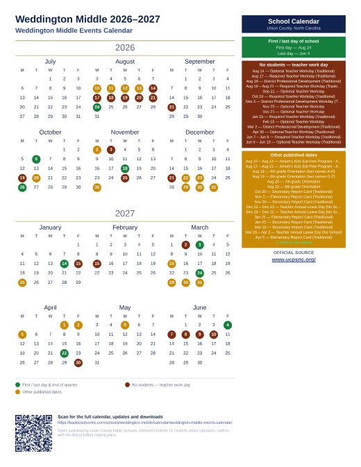 Weddington Middle Events Calendar preview