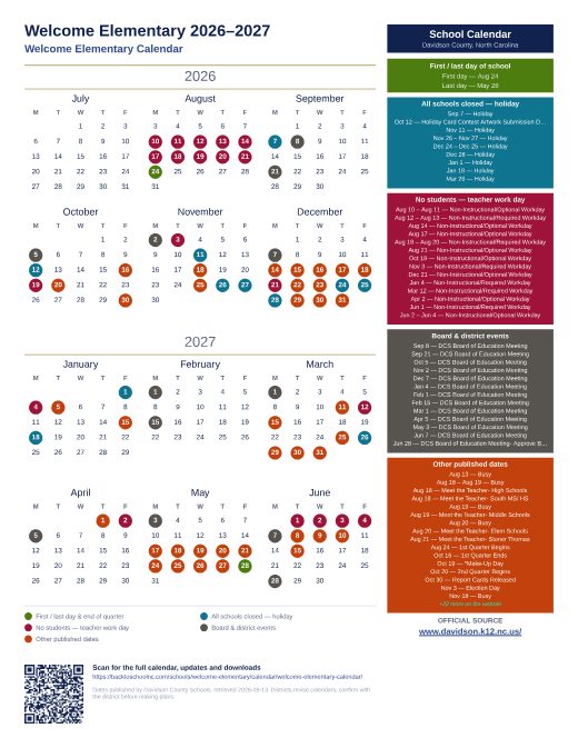 Welcome Elementary Calendar preview
