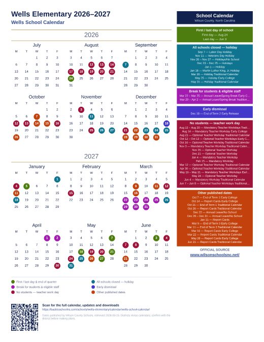 Wells School Calendar preview