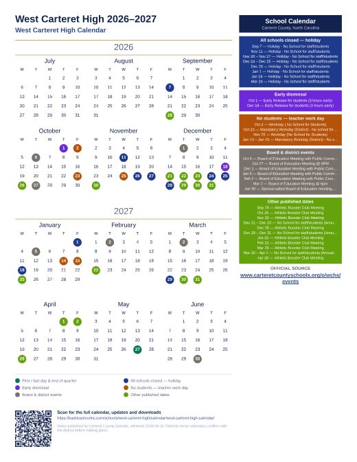 West Carteret High Calendar preview