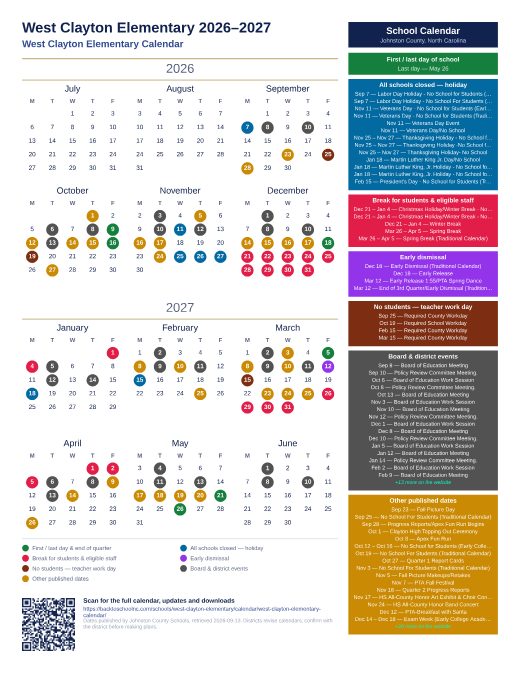 West Clayton Elementary Calendar preview