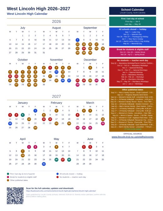 West Lincoln High Calendar preview