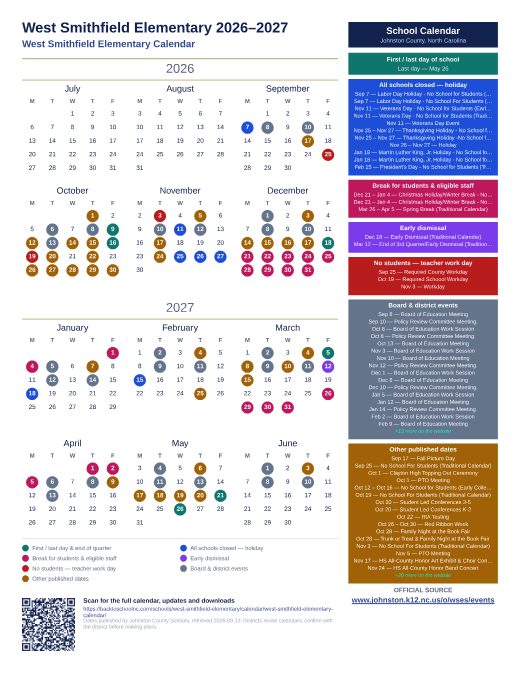 West Smithfield Elementary Calendar preview