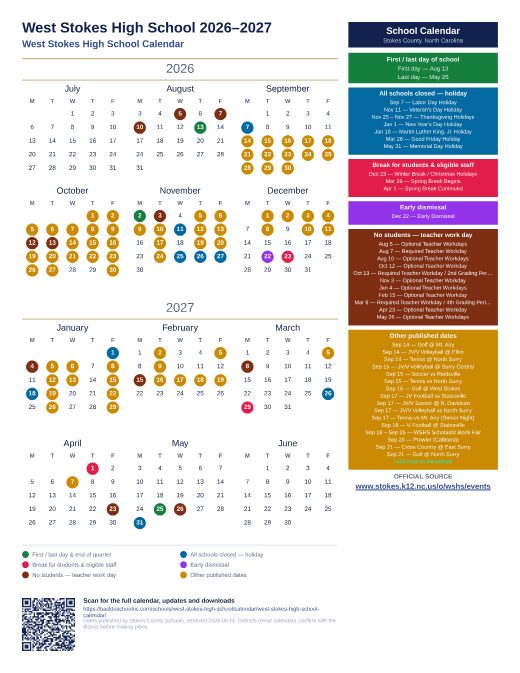 West Stokes High School Calendar preview