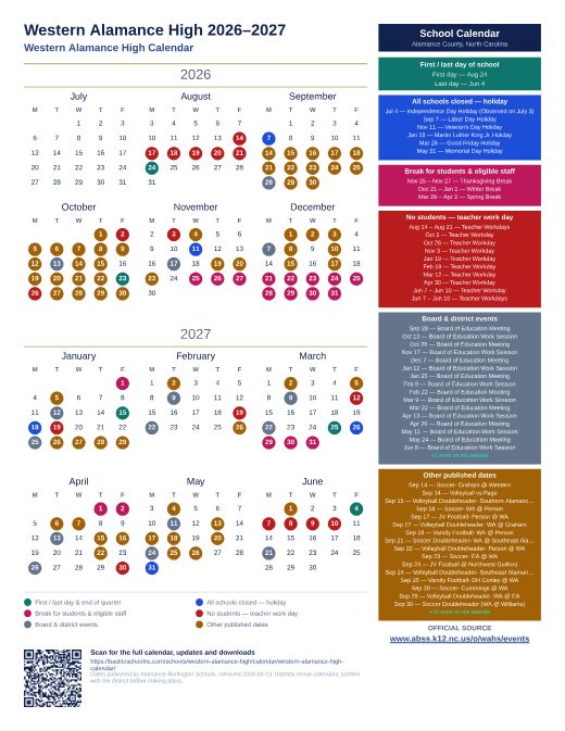 Western Alamance High Calendar preview