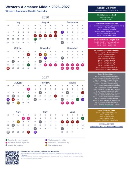 Western Alamance Middle Calendar preview