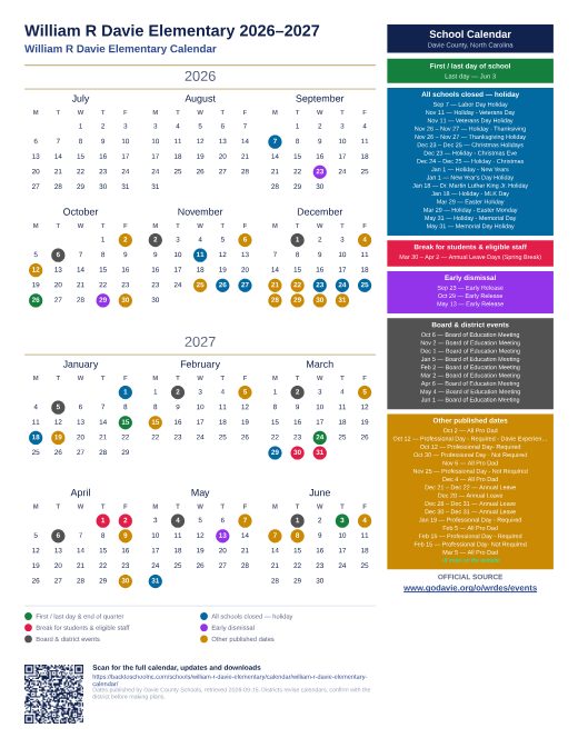 William R Davie Elementary Calendar preview