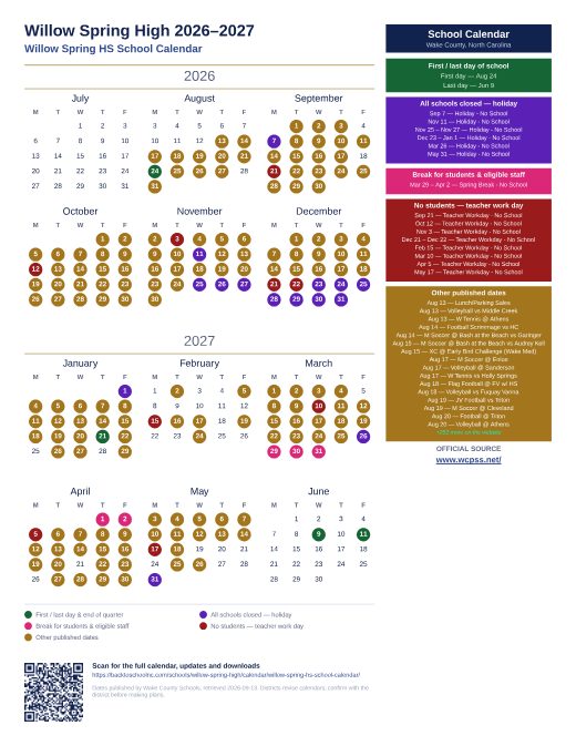 Willow Spring HS School Calendar preview