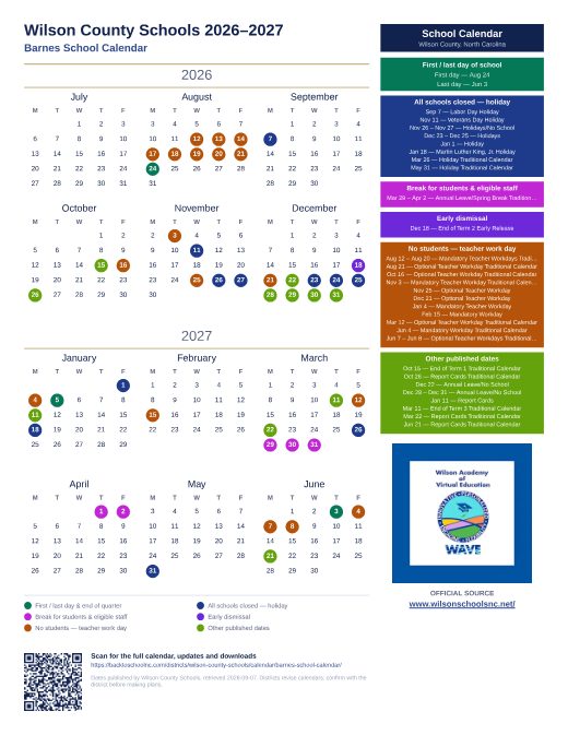Barnes School Calendar preview
