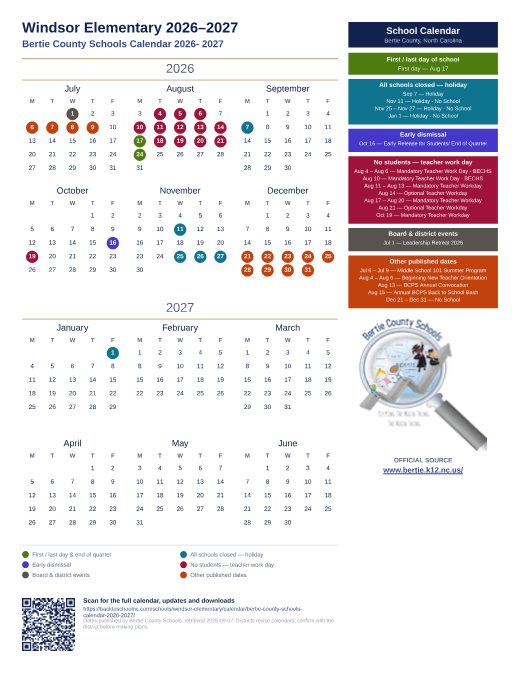 Bertie County Schools Calendar 2026- 2027 preview