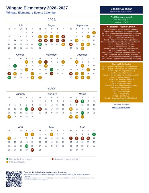 Wingate Elementary Events Calendar preview