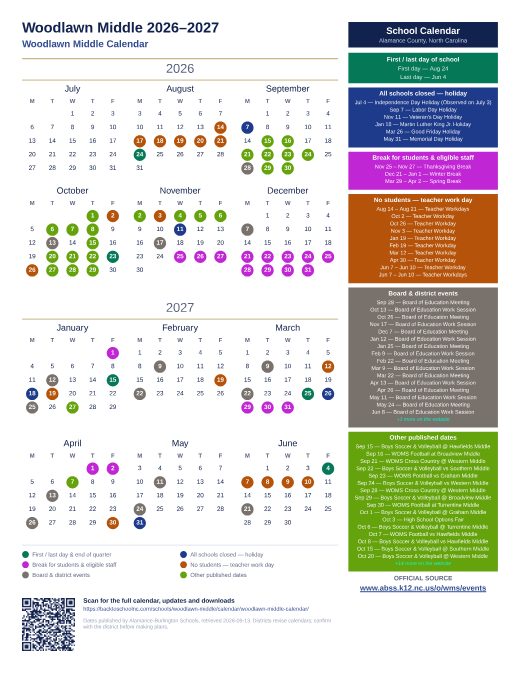 Woodlawn Middle Calendar preview