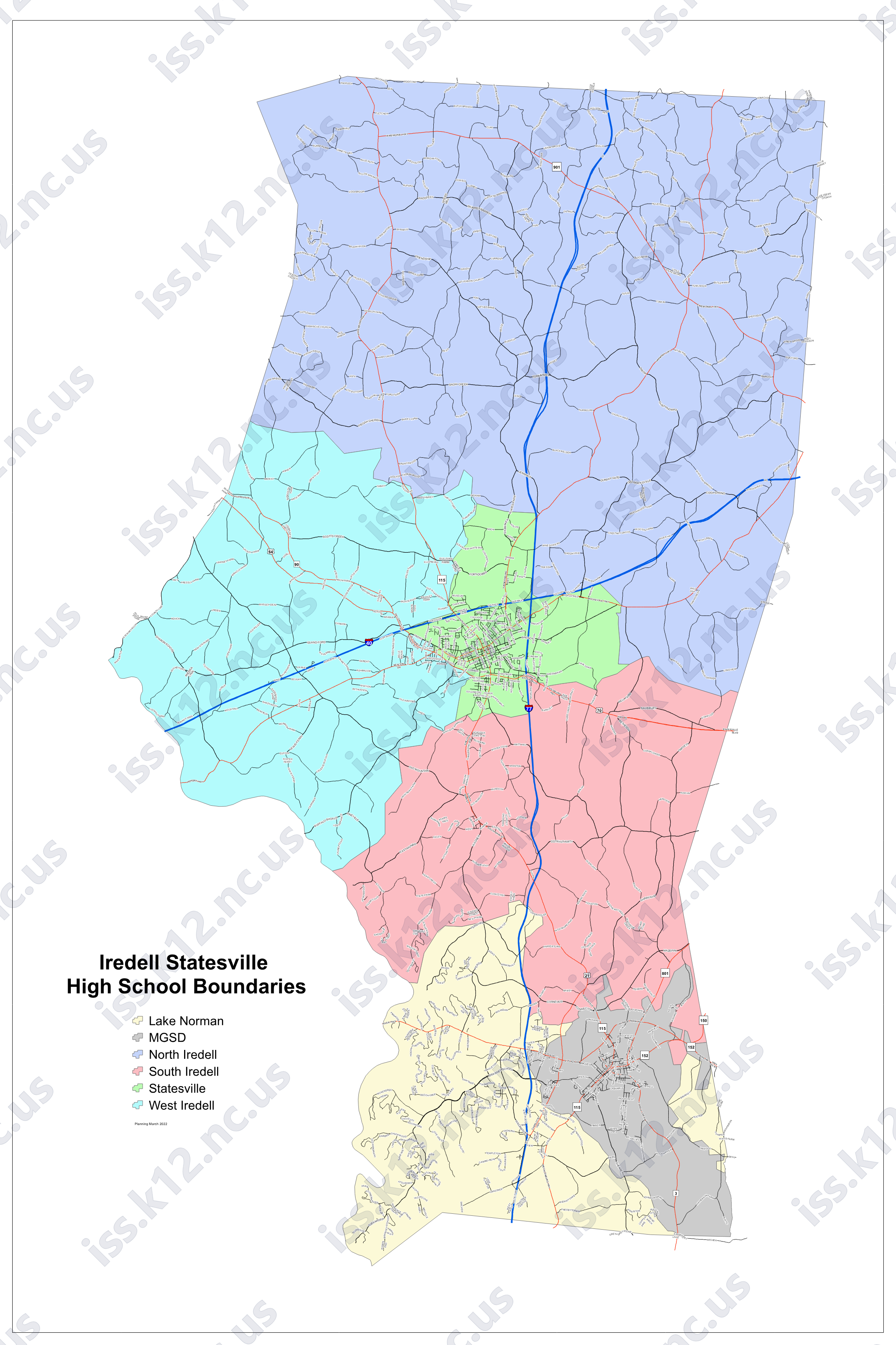 High school attendance areas for Iredell-Statesville Schools