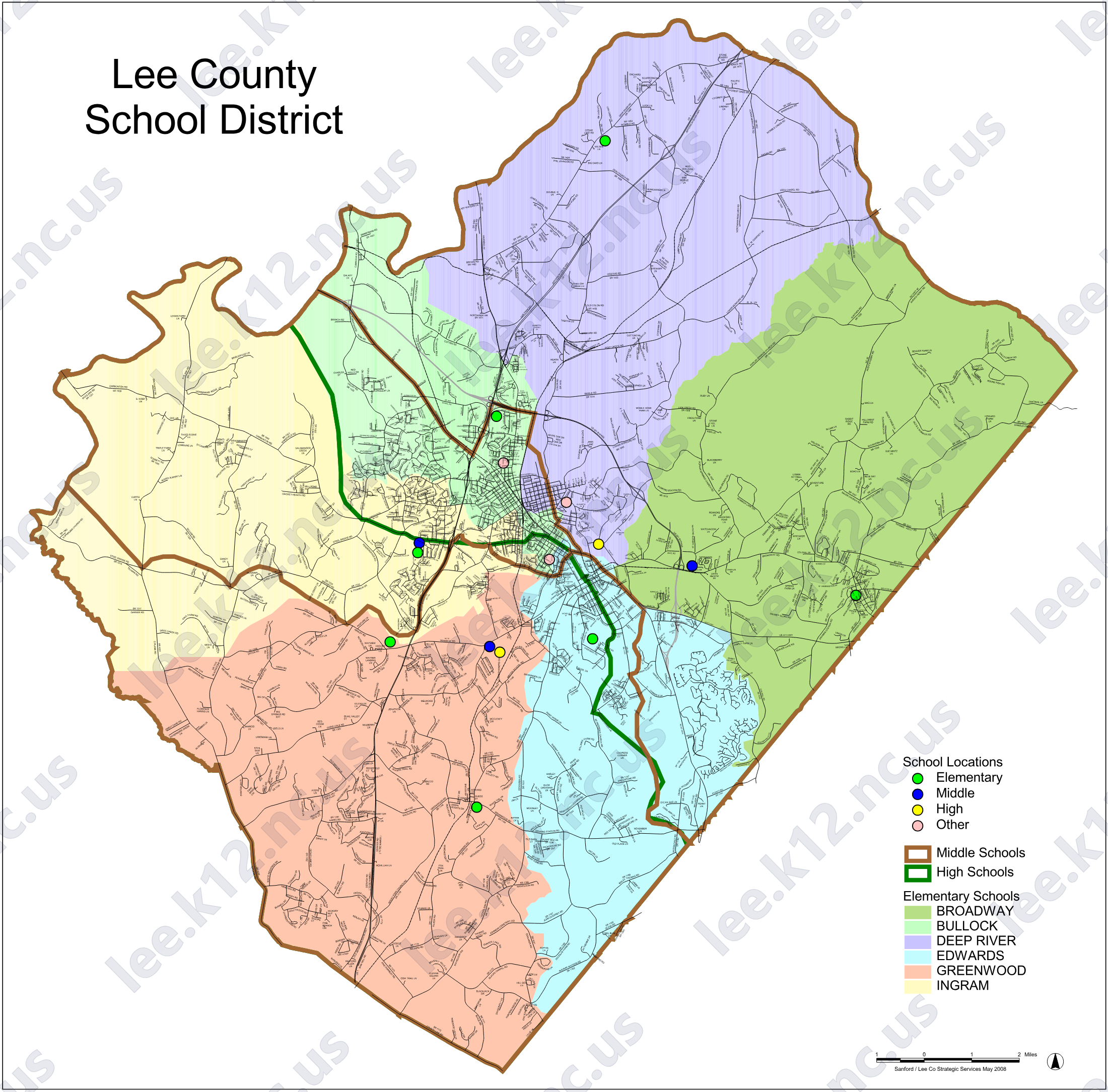 Attendance zone map for Lee County Schools